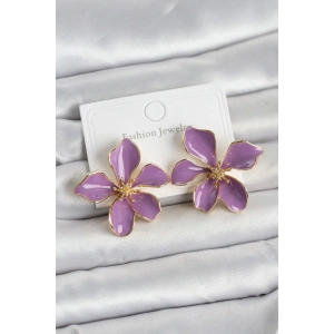 USLUCAN ALIŞVERİŞ Mor Mineli Çiçek Model Pirinç Kadın Küpe