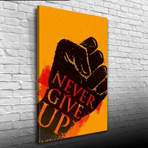 USLUCAN ALIŞVERİŞ Never Give Up Siyah Turuncu Tonlarda Afiş Kanvas Tablo 50 x 70