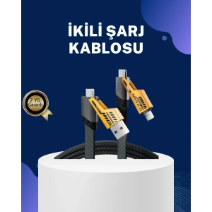 USLUCAN ALIŞVERİŞ Örgülü Tasarım 4’ü 1 Arada USB-C Lightning Hızlı Şarj Kablosu
