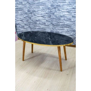 USLUCAN ALIŞVERİŞ Orta Sehpa Ahşap Torna Ayak Elips Bendir Altın