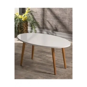 USLUCAN ALIŞVERİŞ Orta Sehpa Ahşap Torna Ayak Elips Krem