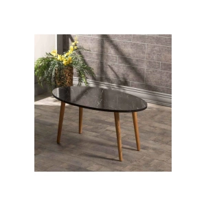 USLUCAN ALIŞVERİŞ Orta Sehpa Ahşap Torna Elips Siyah Mermer Desen