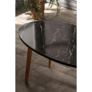 USLUCAN ALIŞVERİŞ Orta Sehpa Ahşap Torna Elips Siyah Mermer Desen
