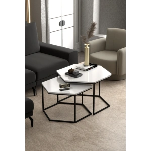 USLUCAN ALIŞVERİŞ Orta Sehpa Altıgen İkili Lüx Beyaz