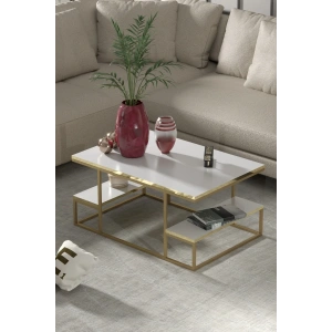 USLUCAN ALIŞVERİŞ Orta Sehpa Delux Raflı Gold Beyaz