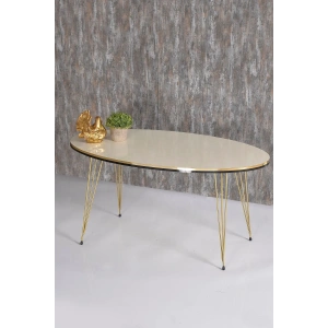 USLUCAN ALIŞVERİŞ Orta Sehpa Elips Çift Gold Krem Tel Ayak