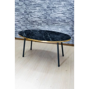 USLUCAN ALIŞVERİŞ Orta Sehpa Elips Siyah Metal Ayak Bendir Altın