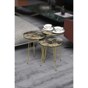 USLUCAN ALIŞVERİŞ Orta Sehpa Elips Siyah Metal Ayak Bendir GOLD