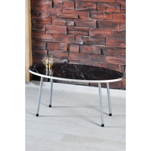 USLUCAN ALIŞVERİŞ Orta Sehpa Elips Siyah Metal Ayak Gümüş Bendir