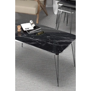 USLUCAN ALIŞVERİŞ Orta Sehpa Kr Siyah Tel Ayak Gümüş Bendir