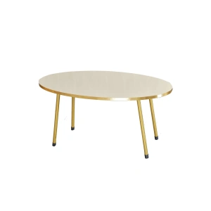 USLUCAN ALIŞVERİŞ Orta Sehpa Krem Elips Metal Ayak Gold