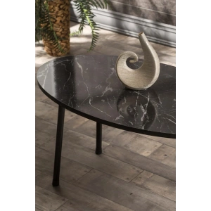 USLUCAN ALIŞVERİŞ Orta Sehpa Metal Ayak Elips Siyah Mermer Desen