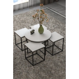 USLUCAN ALIŞVERİŞ Orta Sehpa Ve Zigon Sehpa Oval Lüx 5Li Set Beyaz
