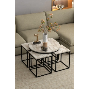 USLUCAN ALIŞVERİŞ Orta Sehpa Ve Zigon Sehpa Oval Lüx 5Li Set Efes