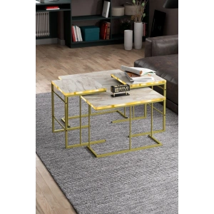 USLUCAN ALIŞVERİŞ ORTA SEHPA VE ZİGON SEHPA SOLO SET GOLD EFES