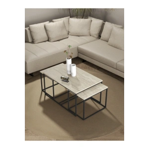 USLUCAN ALIŞVERİŞ Orta Sehpa Ve Zigon Yan Sehpa Flora Set Traverten