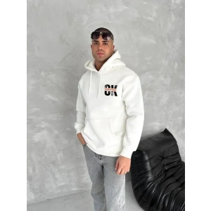 USLUCAN ALIŞVERİŞ Oversize Üç İplik Kapüşonlu SweatShirt - Beyaz