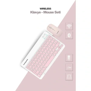 USLUCAN ALIŞVERİŞ Pembe Kablosuz Klavye Ve Mouse Seti