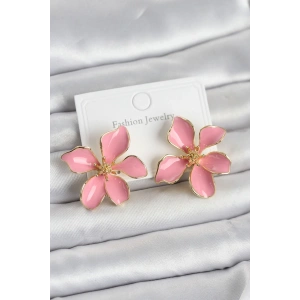 USLUCAN ALIŞVERİŞ Pembe Mineli Çiçek Model Pirinç Kadın Küpe