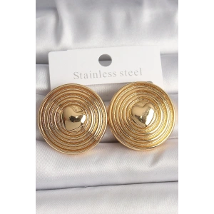 USLUCAN ALIŞVERİŞ Pirinç Gold Renk Kalp İşlemeli Daire Plaka Model Kadın Küpe