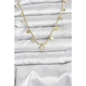 USLUCAN ALIŞVERİŞ Pirinç Gold Renk Yonca Model Kadın Kolye