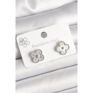 USLUCAN ALIŞVERİŞ Pirinç Gümüş Renk İşlemeli Yonca Model Kadın Küpe