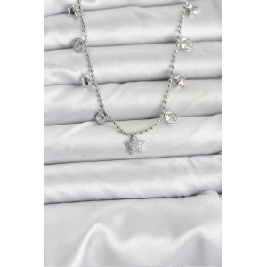 USLUCAN ALIŞVERİŞ Pirinç Gümüş Renk Yıldız Model Kadın Kolye