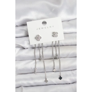 USLUCAN ALIŞVERİŞ Pirinç Gümüş Renk Yonca Model Sallantılı Kadın Küpe