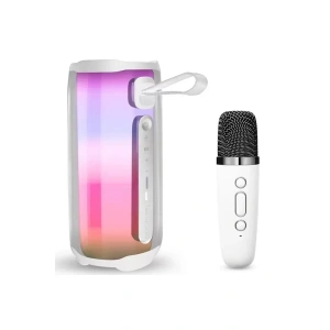 USLUCAN ALIŞVERİŞ Pluse 5 Mikrofonlu RGB Kablosuz Hoparlör - Beyaz