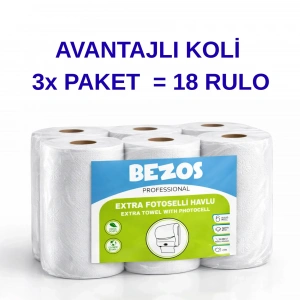 USLUCAN ALIŞVERİŞ Professional Fotoselli Havlu 18 Rulo – 2 Katlı %100 Selüloz 21 cm Endüstriyel Kağıt Havlu 3X6 Rulo
