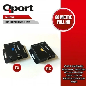USLUCAN ALIŞVERİŞ QPORT Q-HEX2 HDMI EXTENDER CAT6 60M 2 Lİ PAKET (ADAPTÖR DAHİL)