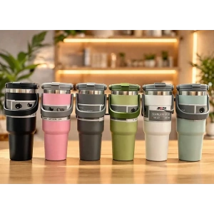 USLUCAN ALIŞVERİŞ Renkli 700 ml Taşıma Kulplu Paslanmaz Çelik Termos Mug Bardak