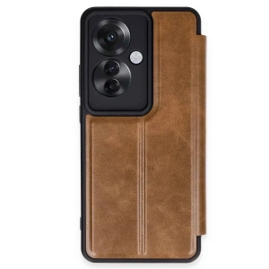 USLUCAN ALIŞVERİŞ Reno 11F Kılıf Flip Cover - Taba