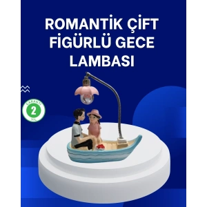 USLUCAN ALIŞVERİŞ Romantik Sandal Üzerinde Çift Figürü LED Gece Lambası Masa Dekoru