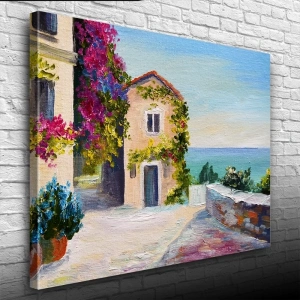 USLUCAN ALIŞVERİŞ Sahildeki Sarmaşıklı Ev Yağlıboya Kanvas Tablo 50 x 70