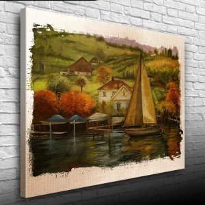 USLUCAN ALIŞVERİŞ Sahildeki Yelkenli Yağlıboya Kanvas Tablo 50 x 70