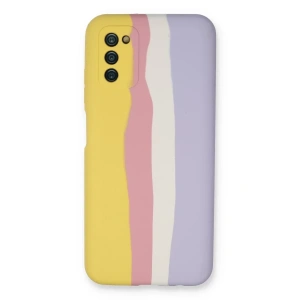 USLUCAN ALIŞVERİŞ Samsung Galaxy A03S Kılıf Ebruli Lansman Silikon - Sarı-Mavi