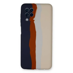 USLUCAN ALIŞVERİŞ Samsung Galaxy A22 Kılıf Ebruli Lansman Silikon - Lacivert-Krem