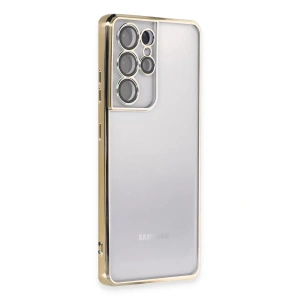 USLUCAN ALIŞVERİŞ Samsung Galaxy S21 Ultra Kılıf Lensli Silikon - Gold