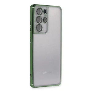 USLUCAN ALIŞVERİŞ Samsung Galaxy S21 Ultra Kılıf Lensli Silikon - Yeşil