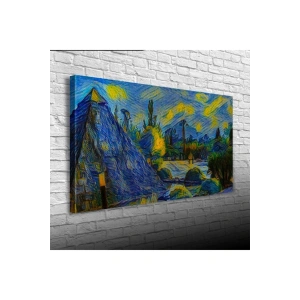 USLUCAN ALIŞVERİŞ Sarı Lacivert Gece Canvas Tablo (60x120)