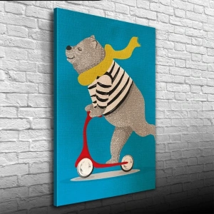 USLUCAN ALIŞVERİŞ Scooter Süren Sevimli Ayı Kanvas Tablo 50 x 70