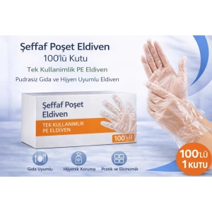 USLUCAN ALIŞVERİŞ Şeffaf Poşet Eldiven 100’lü Kutu Tek Kullanımlık PE Eldiven Pudrasız Gıda ve Hijyen Uyumlu Eldiven