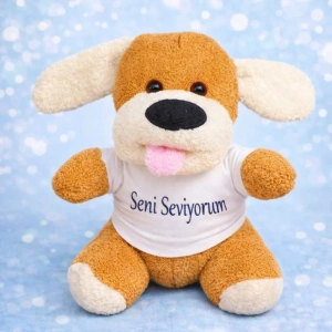 USLUCAN ALIŞVERİŞ Seni Seviyorum Tişörtlü Sevimli Peluş Köpek