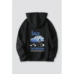 USLUCAN ALIŞVERİŞ Sevgililer Günü Özel Kapüşonlu Araba Baskılı Oversize Sweatshirt - Siyah