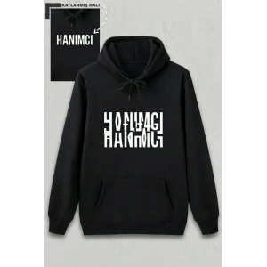 USLUCAN ALIŞVERİŞ Sevgililer Günü Özel Kapüşonlu Hanımcı Baskılı Oversize Sweatshirt - Siyah