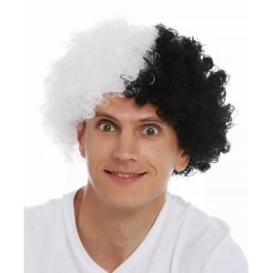 USLUCAN ALIŞVERİŞ Siyah Beyaz Kıvırcık Afro Bonus Taraftar Peruğu