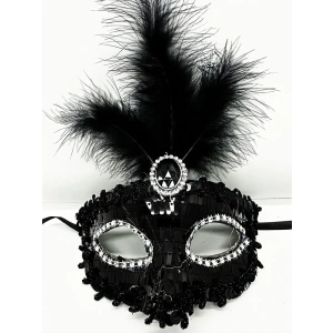 USLUCAN ALIŞVERİŞ Siyah Renk Payetli Pullu Tüylü Parti Maskesi