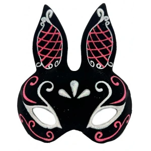 USLUCAN ALIŞVERİŞ Siyah Süet Tavşan Maskesi Simli