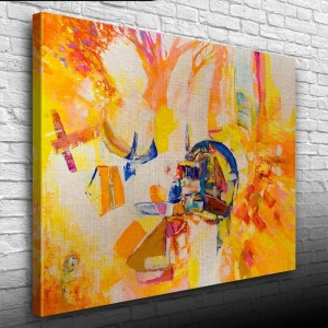 USLUCAN ALIŞVERİŞ Soyut, Sarı Tonlarda Ormanda Kamp, Kanvas Tablo 50 x 70